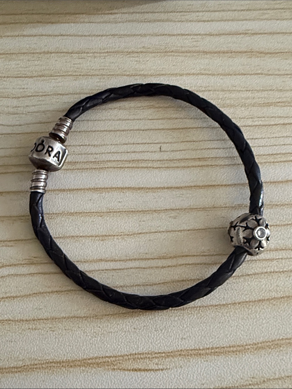 Pandora Black Braided Leather Bracelet with Silver Charms